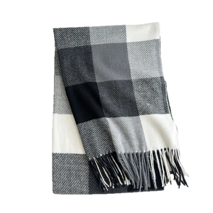 Classic black, white and grey checkered scarf with tassels for couples and students