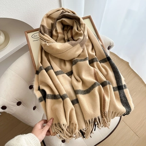 Plaid Scarf Faux Cashmere Thick Warm Color Blocking Checkered Long Shawl With Tassels For Men Women Winter Fashion