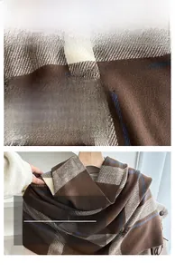 Close-up of thick British plaid scarf featuring soft cashmere-like texture and neat seams