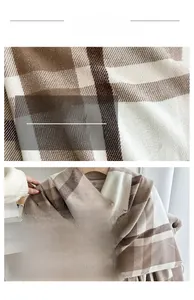 Close-up detail of soft plaid scarf fabric with premium stitching and texture