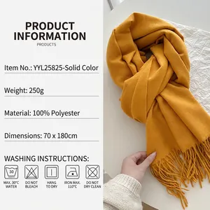 Ginger yellow tassel scarf made of soft thick polyester fabric for men and women