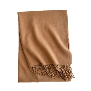 Elegant camel solid color fringe scarf in soft faux cashmere for autumn and winter