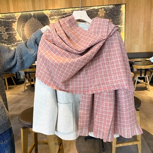 Écharpe Chaude Hiver Pour Femmes Châle À Carreaux Imitation Cachemire Tricoté Avec Glands Style Coréen Doux