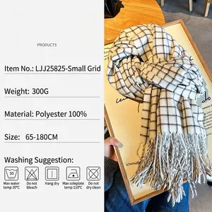 Red plaid tassel scarf for winter with thick warm fabric for couple outfits