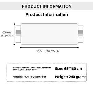 Detailed dimension guide for 65x180cm 240g soft imitation cashmere checkered scarf
