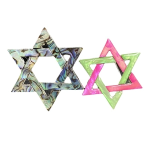 Abalone shell star of David brooch pendant with iridescent vintage silver metal frame