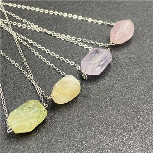 Natural Crystal Pendant Necklace Faceted Geometric Stone Amethyst Rose Quartz Citrine Minimalist Jewelry For Women