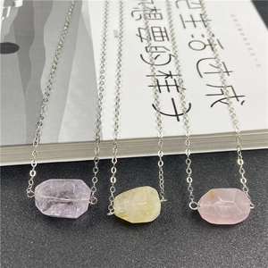 Minimalist silver chain necklace with faceted amethyst, citrine and rose quartz pendants
