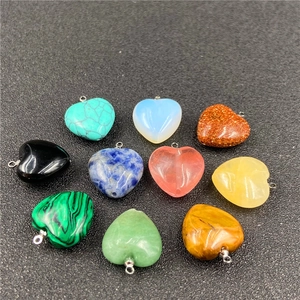 Natural Stone Heart Shaped Pendant Multi Color Semi Precious Gemstone Heart Pendants For DIY Necklace Jewelry Making Accessories