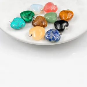 Set of 10 heart-shaped natural gemstone pendants including turquoise and malachite weighing 27g