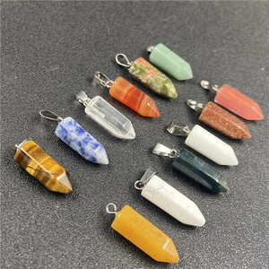 Set of 11 hexagonal crystal pendants in various natural gemstones with metal bails