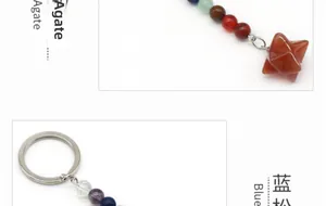 Dettaglio portachiavi Merkaba chakra con perle di pietra naturale e anello d'argento