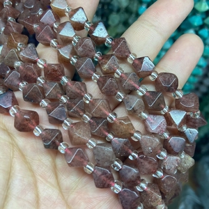 Faceted strawberry quartz beads in diamond shape for jewelry making and DIY crafts