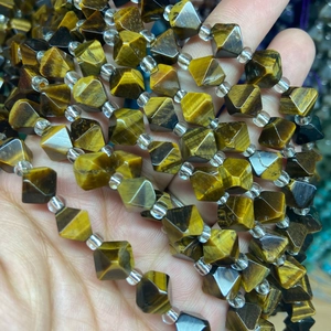 Faceted tiger eye stone beads strand for DIY jewelry making with geometric diamond cut