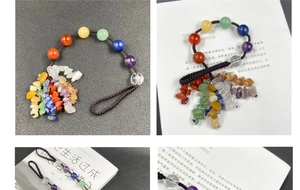 Detailed view of handmade Seven Chakra crystal hanging ornament with stone tassels