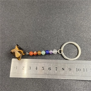 Portachiavi sette pietre chakra con stella Merkaba occhio di tigre 9.5cm