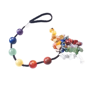Handmade 7 Chakra natural crystal ball car hanging ornament with woven rope and raw stones