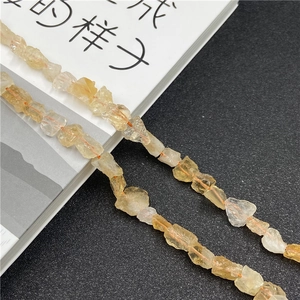 Natural yellow citrine raw stone beads on cord for DIY bohemian jewelry making