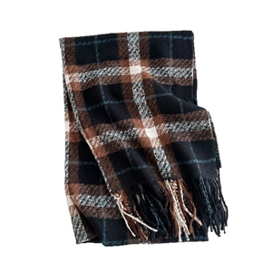 Classic thick plaid tassel scarf in black brown and white for winter warmth