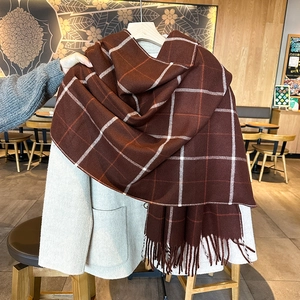 Écharpe à Carreaux d'Hiver pour Femmes Écharpe Chaude Épaisse en Imitation Cachemire Châle à Grands Carreaux avec Glands