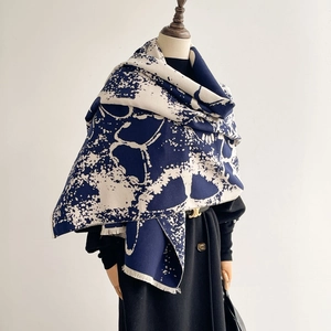 Chinese Style Ink Wash Butterfly Jacquard Shawl Scarf For Women Autumn Winter Warm Tassel Decorative Oversized Scarf Wrap