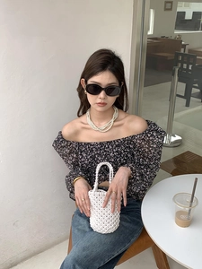 Sac seau blanc fait main en maille ajourée pour femme avec poignée courte