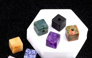 Close-up of square large hole natural stone beads for DIY jewelry making kits