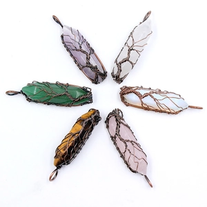 Hexagonal wire wrapped tree of life natural crystal pendants in various gemstones