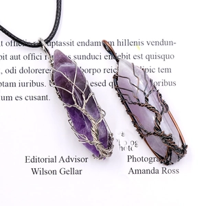 Handcrafted life of tree wire wrapped crystal point pendant on silver and copper chain