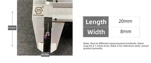 Detaillierte Größenmessung eines 20 mm Amethyst-Ohrsteckers mit 8 mm Perle