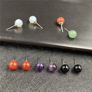 Naturstein Runde Perle Ohrstecker Amethyst Roter Achat Lapislazuli Einfacher Modeschmuck Für Damen Alltag