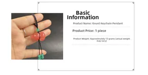Macro detail of red agate gourd keychain with green bead and woven cord weighing 13g