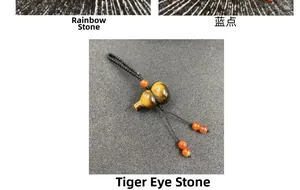Tiger's eye stone gourd pendant with hand-woven rope and vibrant carnelian beads