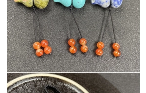 Detailed view of hand-woven natural crystal agate gourd pendants in diverse colors