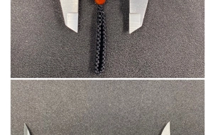 Detailed measurement of braided cord thickness with calipers for crystal pendant keychain