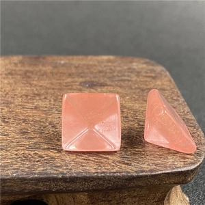 Pair of polished pink crystal pyramid gemstone beads for DIY jewelry making and crafts