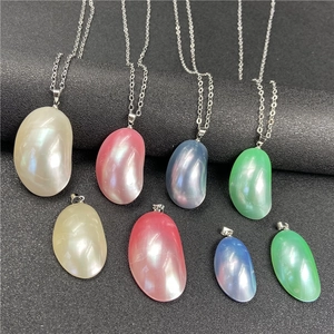 Collier Pendentif Künstliche Perle Mabe Français Minimaliste Bijoux En Nacre Irisée Forme De Haricot Pour Femmes Élégant Romantique