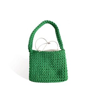 Handmade lime green woven cotton rope tote bag with white drawstring inner lining