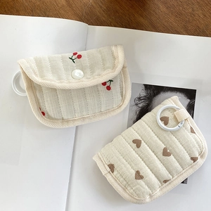 Quilted floral coin purse set with cherry and heart patterns for small item storage
