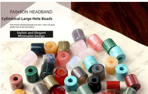 Macro shot of colorful cylindrical gemstone beads with large holes for DIY jewelry