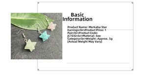 Detail view of handmade Merkaba star stone earrings with 5g lightweight specifications