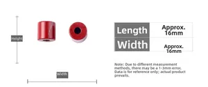 Detailed size chart showing 16mm cylindrical red gemstone bead dimensions for DIY jewelry