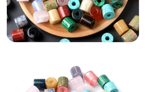 Macro shot of assorted natural stone cylinder beads for DIY jewelry and bracelets