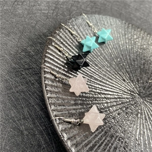 Merkaba Star Gemstone Dangle Earrings For Women Natural Stone Hexagram Crystal Healing Energy Geometric Jewelry Gifts
