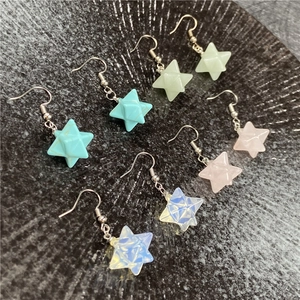Merkaba crystal star earrings in turquoise, fluorite, rose quartz, and opal styles