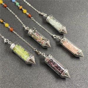 Chakra natural crystal stone pendant necklace with silver LOVE engraved metal caps