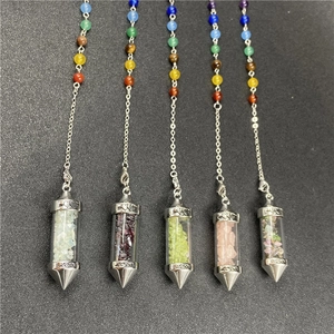 Natural crystal stone dowsing pendulums with chakra beads and engraved LOVE metal frame