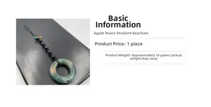 Detailed view of green agate safety buckle keychain with black beads weighing about 10g