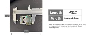 Detailed measurement of shell owl pendant with colorful abalone inlay and metal clasp