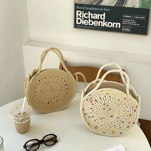 Sac Tissé Rond Corde De Coton Style Paille Sac À Bandoulière Sac À Main Plage Été Vacances Style Bohème Pour Femmes
